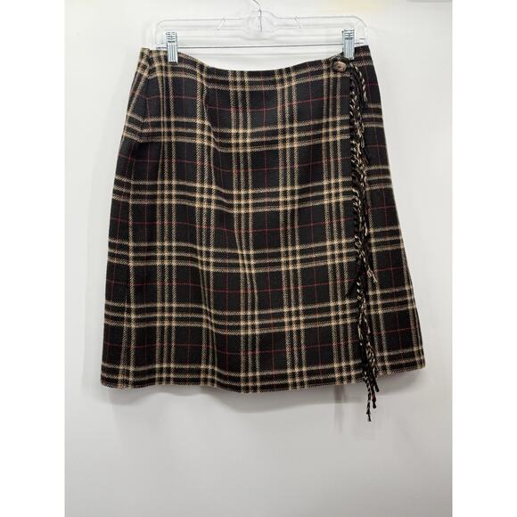 Sag Harbor Dresses & Skirts - Sag Harbor Petite Plaid Wrap Skirt Wool Blend Fringe Size 14 Classic
